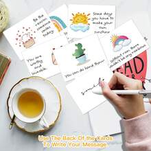 100pcs Motivational Affirmation Cards, Containing Positive Affirmative Language, 100pcs Inspirational Cards, Motivational Cards Combining Inspiring Phrases And Colorful Cute Illustrations, Highly Motivating, Suitable For Birthday, Halloween, Christmas And Employee Appreciation Gifts - White - View 5