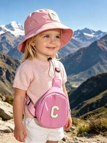 2 Pieces A-Z Letter Children's Bucket Hat, Stylish Simple Visor With A Shoulder Crossbody Bag, Suitable For Boys And Girls To Go Out Everyday. - Pink - View 4