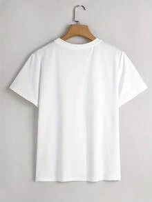 Lightweight, Simple, Casual And Versatile T-Shirt With English Letter Print, Short Sleeves And Round Neck, Suitable For Everyday Use. - 黑色 - 查看 6