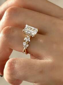 1pc Cubic Zirconia Inlaid Sparkling Ring, Suitable For Women's Daily Wear, Engagement, Wedding - Yellow Gold - View 1
