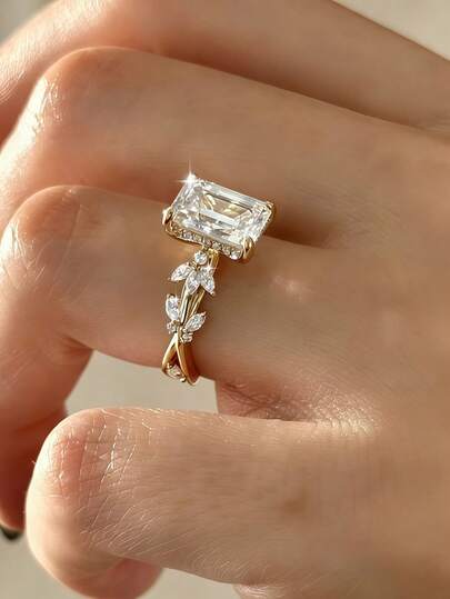 1 pieza Anillo con incrustaciones de circonita cúbica brillante, adecuado para uso diario de mujeres, compromiso, boda