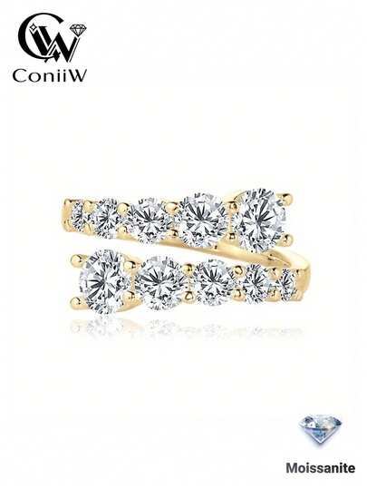 ConiiW 3.36 Carat Round Moissanite 925 Sterling Silver Open Ring, Universal Size. Brand New Fashionable Vintage Classic Multipurpose High-Quality Wedding Band, Couple Ring, Suitable For Daily Wear, Wedding