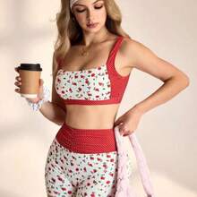 WanderVale 2pcs Women Floral & Polka Dot Print Cute Sweet Casual Sports Vest And Shorts Yoga Set Women's Swimsuit 2 Pieces Women's Swimsuits Two Pieces Swimwear Tummy Control Swimsuit Yacht Outfit Women Women Summer Outfits 2 Pieces Women Two Pieces Women's Summer Co Ord Women 2 Pieces Outfit Casual Women Vacation Outfit Sets - Rojo - Ver 1