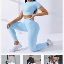 Sovereign Charm Seamless High Stretch Raglan Sleeve Sports Set Workout Women Set Women Workout Set Women Leggings Set Gym Women Outfit - verde menta - Ver 7