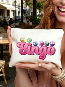 Bingo 字母印花旅行盥洗包，卡通趣味多功能帆布包，充電器收納包，旅行化妝必需品包：女性旅行生存包，中性拉鍊收納袋，化妝品、彩妝和輕便旅行必需品，適合青少年，生日和旅行配件，節日禮物，母親節禮物 - 彩色 - 查看 3