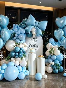 Blue Love Bow Balloon Arched Set,Multiple Sets, 18/12/10/5 Inches Blue Sand White Sea Blue Mist Blue Maca Blue Maca Green Retro Green Light Blue Balloon Arched Wreath, Suitable For Baby Shower Bridal Gift Party Jungle Wedding Birthday Theme Gender Reveal Anniversary Party Decoration - Blue - View 2