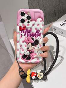 This Disney Mickey Mouse Lanyard Phone Case Is Fully Covered In TPU Material. It's Shockproof, Lightweight, And Compatible With IPhone17/16/11/13/15/15 Plus/15 Pro/15 Pro Max/12/14 Pro Max/11 Pro Max/12 Pro/12 Pro Max/13. This Phone Case Makes A Popular Birthday Gift Or Business Gift; It's Durable, Stain- And Fingerprint Resistant, And Suitable For Both Men And Women. The Set Also Includes A Mickey Mouse Phone Case And A Mickey Mouse Plush Bracelet. It's A Perfect Gift For Friends And Family. This Stylish Phone Case Is Fun, Lightweight, And Durable. IPhone17 Pro Max Phone Case, Minnie Mouse Phone Case. - White - View 2