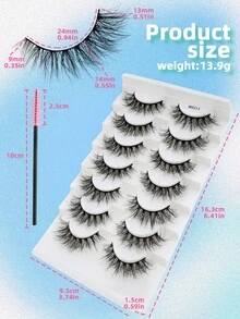7 cặp mi giả hình mắt mèo, dài 9-14mm, có phần đuôi ngoài kéo dài, kèm cọ chải mi, mi giả lông chồn mềm mại, phù hợp cho trang điểm tự nhiên hàng ngày dành cho phụ nữ. - màu đen - Xem 2