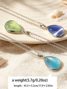 1 pieza Collar de piedras preciosas para mujer, colgante de piedra azul en forma de lágrima, delicado y versátil, adecuado para viajes de vacaciones, ocasiones diarias, ideal para regalos de aniversario (sin caja) - A - Ver 5