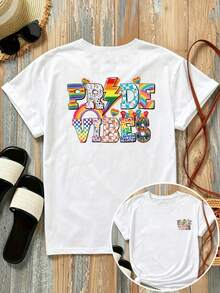 New 180g Short-Sleeved T-Shirt, 1% Cotton, With Front And Back Prints - Vibes, Deiris Elements - Fashionable Printed T-Shirt For Women, Short-Sleeved, Suitable For All Seasons, Modern Clothing - Can Be Worn As A Base Layer In Spring And Autumn Or Alone In Summer, Unisex. - 白色 - 查看 7