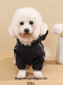 A Lightweight Polyester Dog Raincoat With Reflective Strips, Covering All Four Legs In Solid Black, Waterproof Pet Jacket Raincoat, Suitable For Small Teddy Dogs And Large Dogs To Wear Year-Round In Autumn (Not Suitable For Large Breeds) - Black - View 3