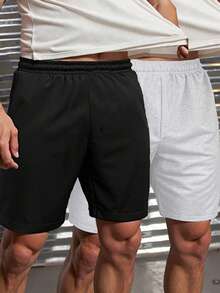 2pcs Boys & Teens Outdoor Sports Loose Pocket Indoor Casual Knee-Length Shorts, Spring/Summer/Autumn - Multicolor - View 5