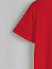 Simple, Casual And Versatile T-Shirt With English Letter Print, Short Sleeves And Round Neck. - 紅色 2 - 查看 3