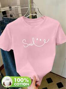 Women's T-Shirt, Round Neck, 100% Cotton, Casual Summer Style, Breathable, For Spring/Summer/Autumn (Machine Washable), Suitable For Casual Sportswear, Comfortable And Breathable, Short Sleeve T-Shirt For Women, Round Neck T-Shirt For Women, Night Out T-Shirts For Women - 白色 - 查看 11