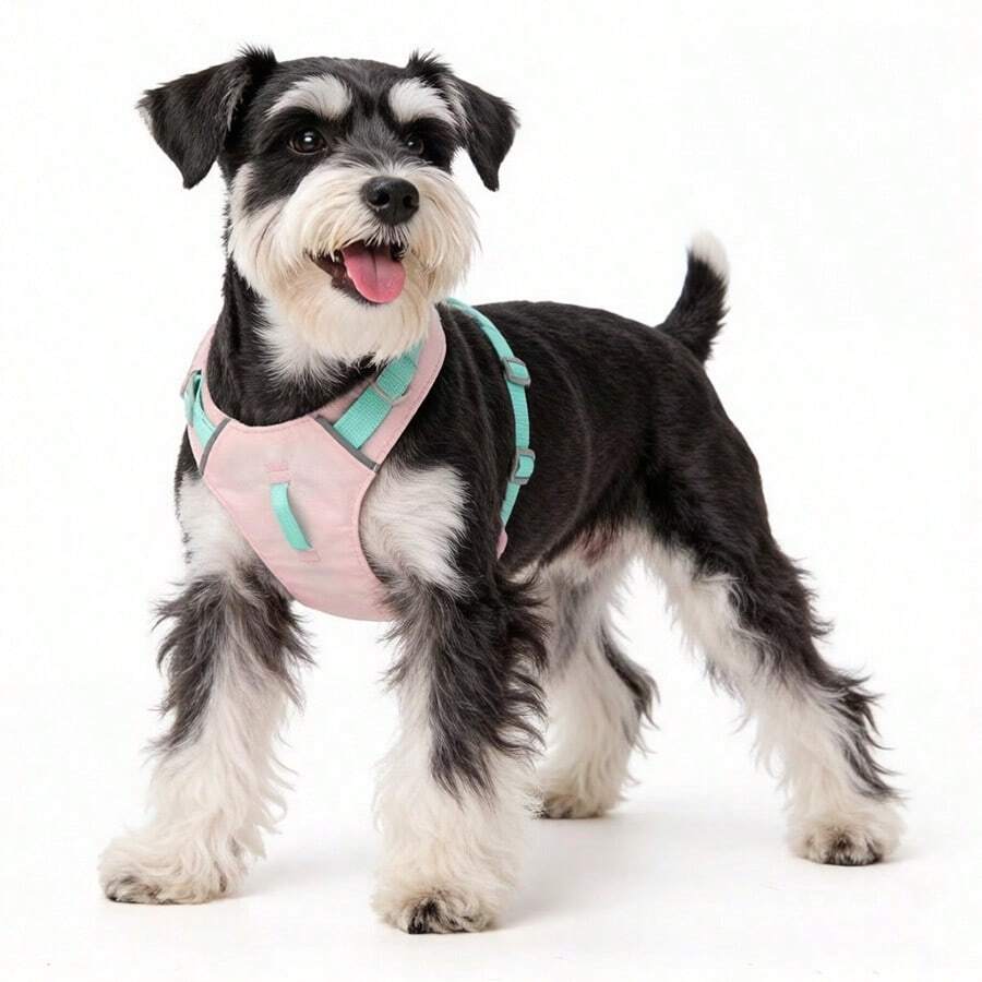 Non-Pulling Dog Harness Set, Front Clip Pet Vest With Handle, Breathable Mesh Design Won't Choke, A-Ring And Internal Pocket For ID Tag/GPS Tracker, Adjustable Pet Leash Set - Pink - View 1