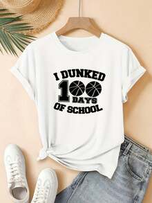 Women's Printed T-Shirt - Casual White Short Sleeve Crew Neck T-Shirt With I DUNKED DAYS Design. Relaxed Fit For All Seasons, Perfect For Everyday Wear And Holiday Outfits (Machine Washable). - 白色 - 查看 7