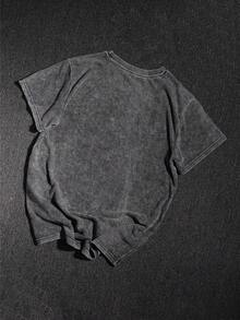 Camiseta vintage lavada para mujer, manga corta estampada "Dreams Star" XINGX, estilo urbano Y2G - Negro - Ver 2