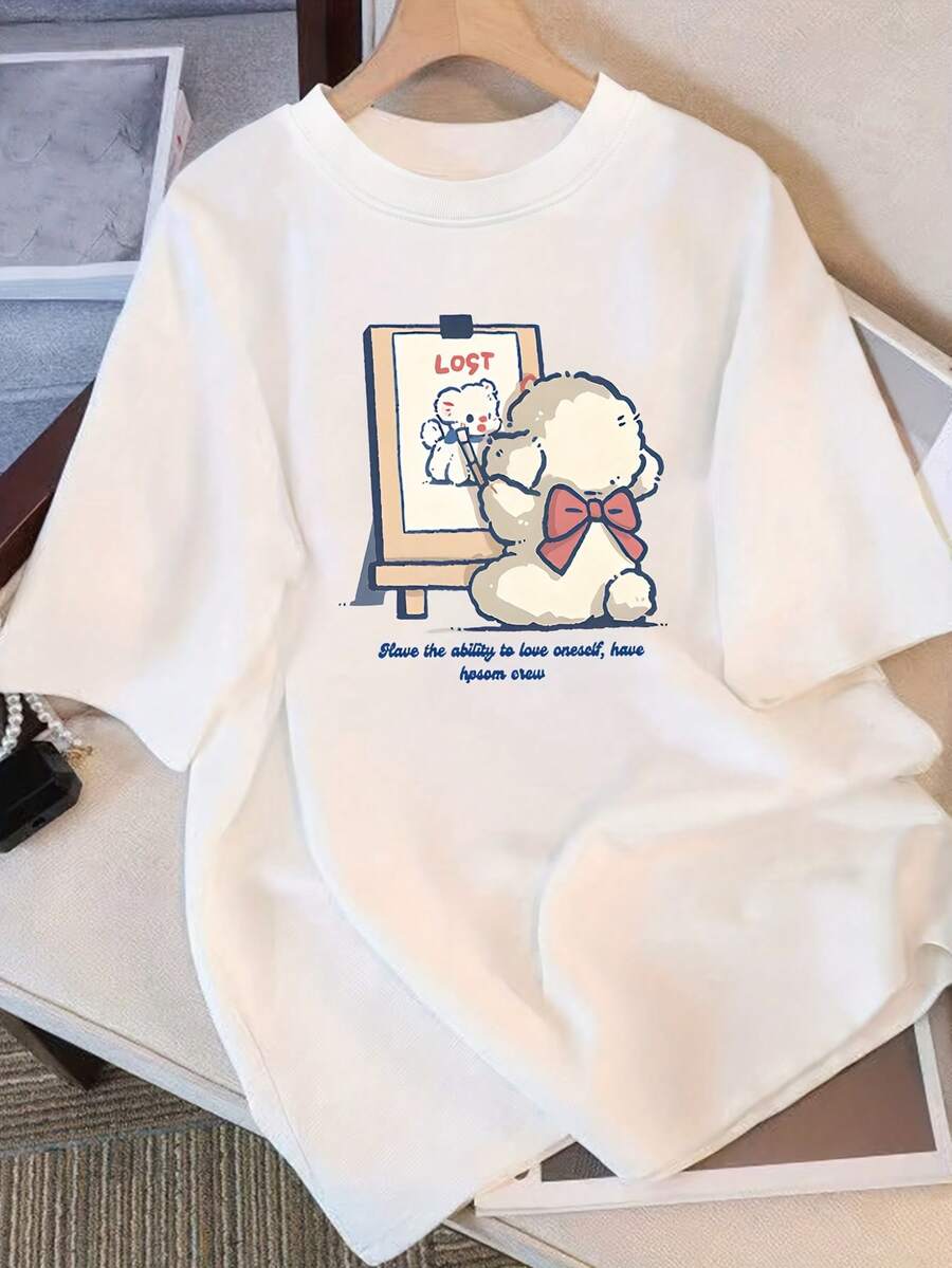 This Stylish And Comfortable Women's Summer T-Shirt Features A Relaxed Crew Neck And Short Sleeves, Making It Versatile, Casual, And Energetic-Perfect For Everyday Wear. LTWH Wardrobe Essentials - 白色 - View 1