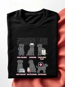 Black Lab Dog Nursing T-Shirt, Nursing Puppies, Nurse Graduation T-Shirt, Dog Mutations, Treatment Plan EW-2942 - 黑色 - 查看 1