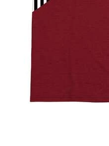 Camiseta casual de manga corta con cuello en V, de talla grande, con estampado de rayas patchwork - Multicolor 2 - Ver 3