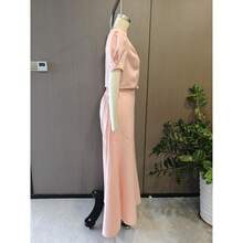 Elegant Spring Outfit For Women, Short Button-Down Blouse And Flared Trousers, Fashionable Style - Pink - View 4