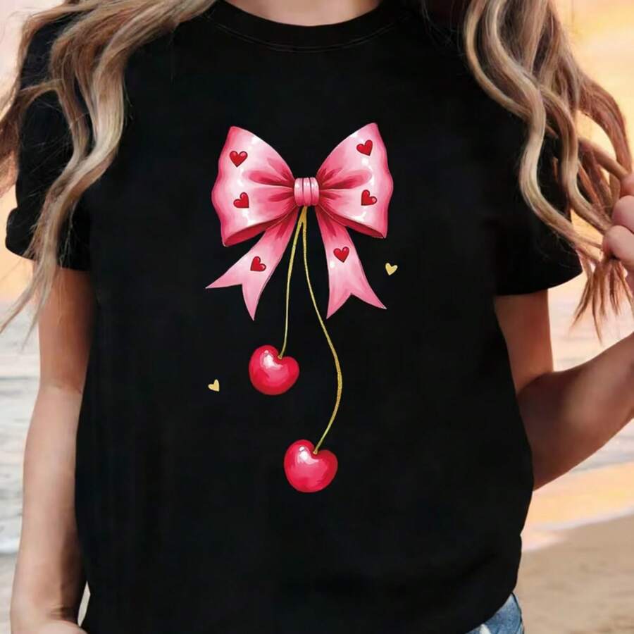 Printed T-Shirt For Men And Women - 黑色 - 查看 1