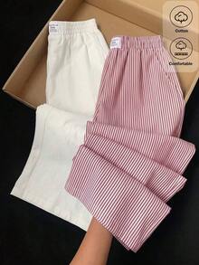2 piezas Nuevos pantalones anchos de mujer en negro y estampado de leopardo - Multicolor - Ver 1