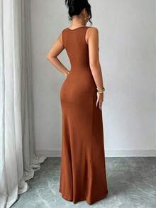 Women Midi Dresses - Mocha Brown - View 2
