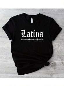 Camiseta de Orgullo Latino para Mujer - Camiseta Gráfica con Estampado de Herencia Latinoamericana, Potente y Orgullosa, Camiseta Empoderadora con Letras, Cuello Redondo Casual Cómodo de Manga Corta, Ropa Casual Transpirable, Regalo de Ropa Latina y Hispánica para Mujer. Camiseta de Manga Corta para Mujer, Camiseta Oversize con Estampado de Trébol Verde para el Día de San Patricio para Mujer, Regalo de San Valentín, Camiseta Casual, blusa casual mujer, playeras de mujer algodón. - Rojo - Ver 7