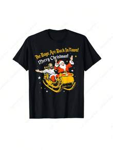 Y Santa Claus, Los Chicos Han Regresado a la Pueblo, Camiseta Navideña para Hombres y Mujeres - Negro - Ver 1