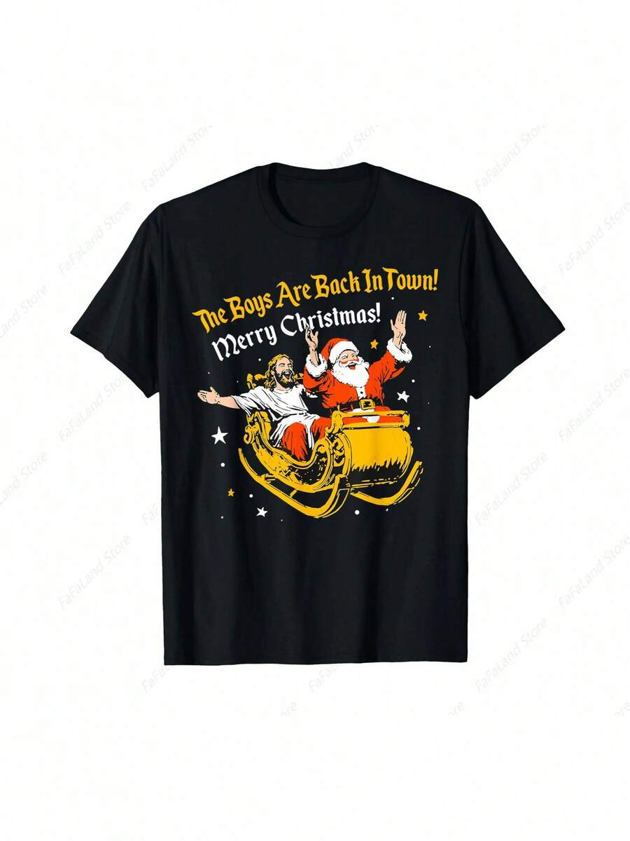 Y Santa Claus, Los Chicos Han Regresado a la Pueblo, Camiseta Navideña para Hombres y Mujeres - Negro - Ver 1