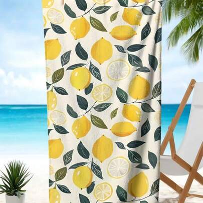 1 st. uppfriskande strandhandduk med akvarell citronfruktmönster, mjuk strandfilt, superabsorberande mikrofibermatta, lämplig för utomhusresor, camping, simning, semester, strandnödvändigt
