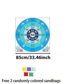 200厘米海洋动物（章鱼、海豚、珊瑚）印花投掷游戏套装，包含2个沙包，色彩鲜艳的海洋主题涤纶计分环设计便携式游戏垫，无需电源，易于安装，适合户外庭院，可用于居家度假、城市广场野餐、旅行娱乐和后院游戏。 - 淺藍色 - 查看 10