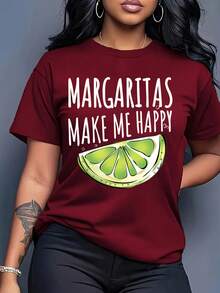 Camiseta de Verano Premium Estampada para Mujer, Estilo Europeo y Americano, Manga Corta, Estampado de Margaritas, Moda Urbana Versátil, Top Deportivo Casual, Cuello Redondo, Manga Corta. - Rojo - Ver 1