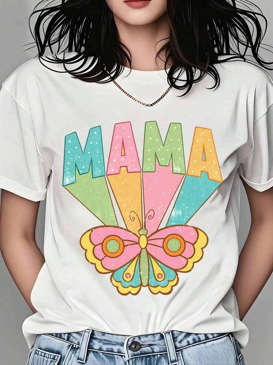 Camiseta de Mariposa para Mujer, Regalo para el Día de la Madre, Diseño Colorido y Bonito, Ropa Casual de Verano, Camiseta para Mamá, Camiseta de Mujer - Blanco - Ver 1