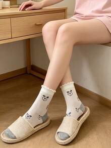 5 Pairs Cartoon Puppy Design Cute Short Socks, High Elasticity Non-Binding, For Women, Spring/Summer - Multicolor - View 3