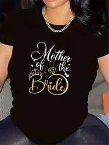 Funny T-Shirt For Sporty Moms, Soccer And Basketball Graphic Tee, Mother's Day Gift, Humorous Letter Print Top. This Short-Sleeved Polyester T-Shirt For Mothers Of The Bride Is Specially Designed For Wedding Receptions, With Durable Fabric, A Comfortable Fit, And A Stylish Design. It's Suitable For Both Indoor And Outdoor Activities, Made Of Lightweight And Breathable Material. Features A Soft Fabric Crew Neck, Making It A Casual Sportswear Piece For Women. - 黑色 - 查看 7