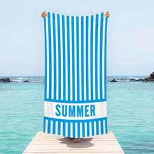 1pc Ultra Soft Blue Striped Summer Pattern Beach Towel, Suitable For Beach, Pool Party, Vacation - Beach & Pool Accessories - Style1 - View 6