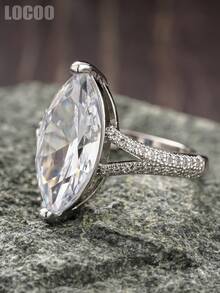 1 pieza Anillo de piedra de circonita cúbica elegante, adecuado para mujeres, apto para boda, compromiso, uso en fiestas de aniversario, regalo del Día de San Valentín - Plateado - Ver 5