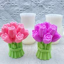 郁金香花束香薰蜡烛硅胶树脂模具，DIY百合郁金香花束蜡烛家居装饰模具 - A - 查看 5