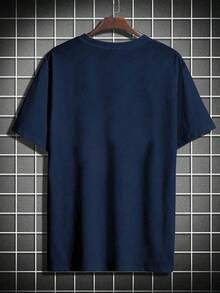 This Modern Men's Unisex Short-Sleeved T-Shirt Features A Crew Neck And A Casual Yet Stylish Design, Perfect For Everyday Wear And School. Made From Comfortable Fabric, It's A Summer Essential. One-Piece Construction, Machine Washable. - Summer Wear Breathable - 海軍藍 - 查看 2