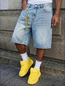 Bermudas rectas de algodón denim, pantalones cortos vaqueros rotos casuales para el verano, versátiles y transpirables para el día a día - Azul - Ver 3