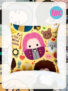 Harry Potter Wizarding World Sofa Cushion Cover, Cute Chibi Character & Icon Print Cushion Cases For Fans,Celebrate Your Love For The Wizarding World With These Adorable Harry Potter Pillow Covers, Featuring Whimsical Chibi-Style Characters And Iconic Symbols From The Series. - Pillowcase - View 12