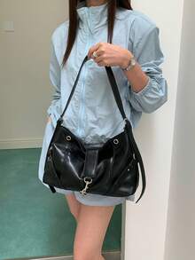 小众设计多功能通勤时尚腋下包，简约优雅韩式休闲手提包，单肩包 - 黑色 - 查看 2