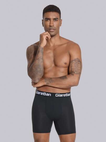 1pc Men's Mid-Length Black Boxer Briefs, New Comfortable Men's Underwear, Men's Boxer Briefs, Men's Briefs