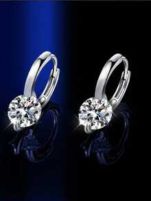 ConiiW 1 Pair 925 Sterling Silver 2 Carat Moissanite Earrings, Minimalist Vintage Classic Fashion Unisex Versatile High Quality, Suitable For Daily Wear, Vacation, Party, Banquet, Mother's Day, Father's Day, Thanksgiving, Christmas, Back To School, Wedding, Birthday, Anniversary, Coming Of Age Ceremony, Prom, Gift For Mother Or Friends, Comes With Gift Box - Silver - View 5