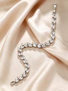 1 chiếc vòng tay hình lá đính đá Cubic Zirconia sang trọng, phù hợp cho nữ giới đeo hàng ngày và dự tiệc. - Bạc - Xem 6