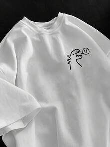 Camiseta de manga corta de algodón 100% puro con diseño de dibujos animados, estilo casual de verano, versátil, con estampado de dinosaurios, nueva blusa de manga corta para mujer. - Blanco - Ver 1