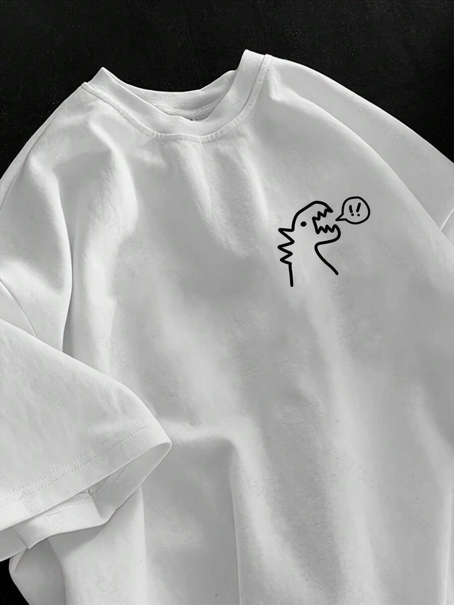 Camiseta de manga corta de algodón 100% puro con diseño de dibujos animados, estilo casual de verano, versátil, con estampado de dinosaurios, nueva blusa de manga corta para mujer. - Blanco - Ver 1