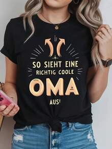 Retro Vintage T-Shirt With Letter Print 'THIS IS WHAT A REALLY COOL GRANDMA LOOKS LIKE', Short Sleeve, Round Neck, Casual Top For Summer And Spring, Women's Clothing, Cotton T-Shirt - 黑色 - 查看 7